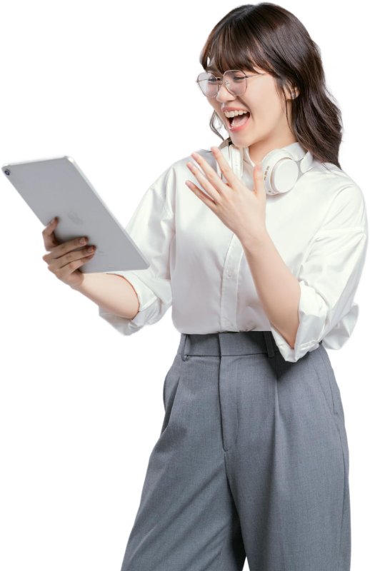 User interacting with a digital application on a tablet device.