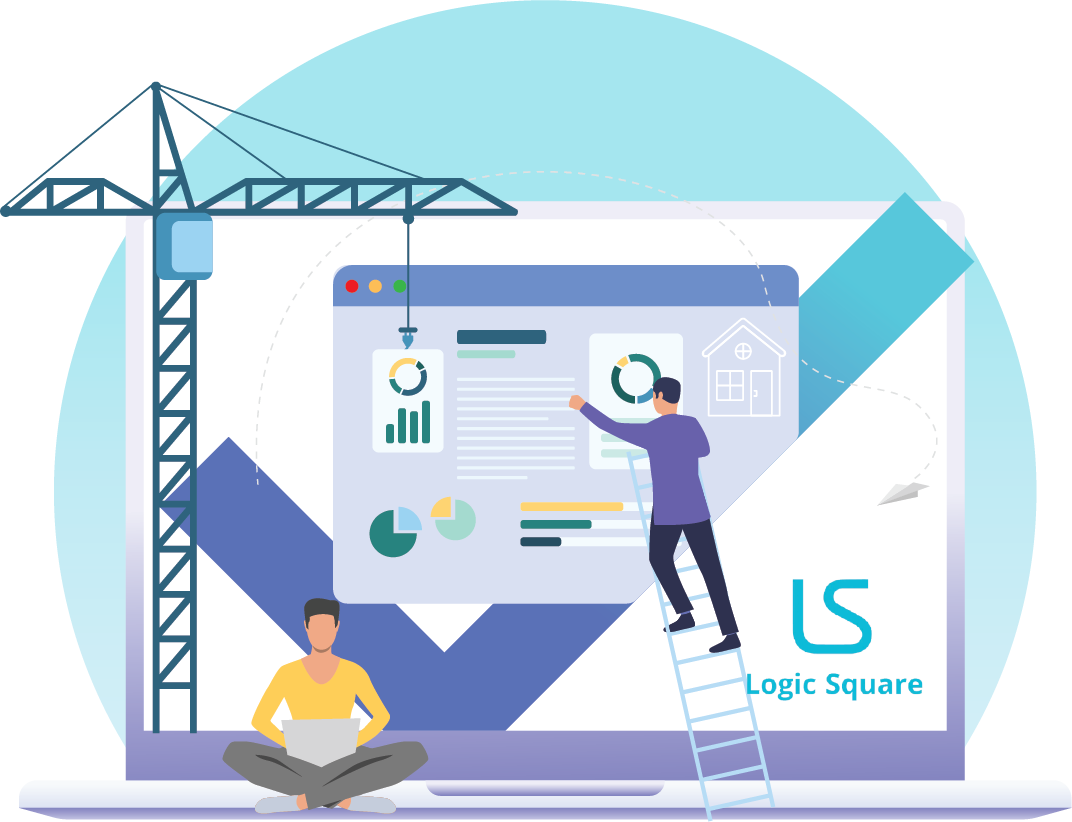 Illustration of developers building a custom CRM and recruitment software dashboard