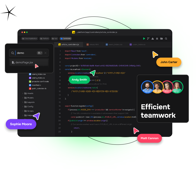 A dashboard of code base where team is collaborating while coding